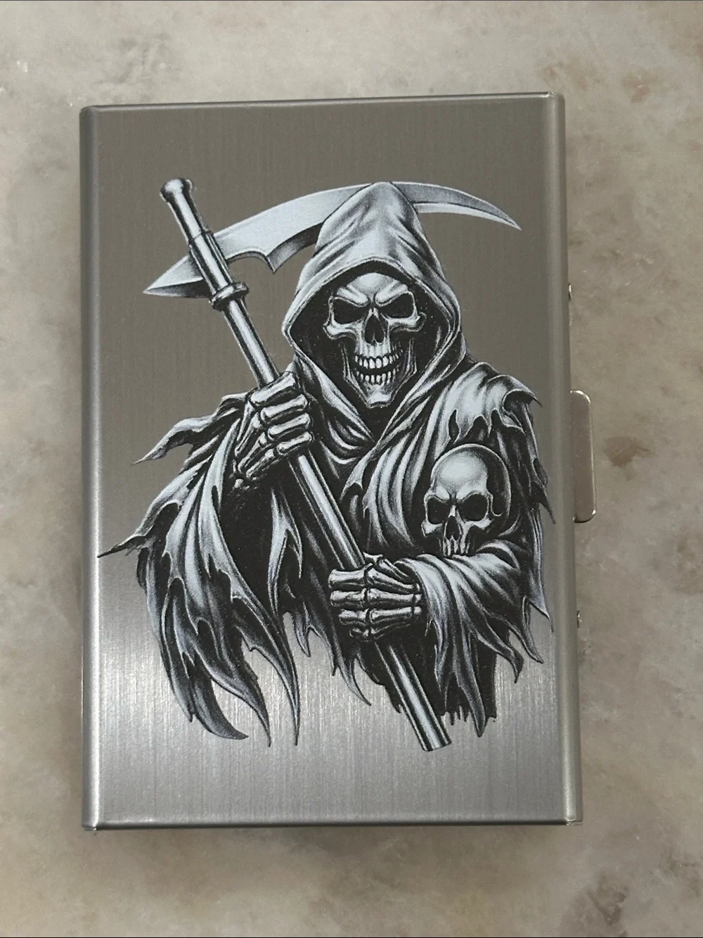 Silver Grim Reaper Metal Art Card Case